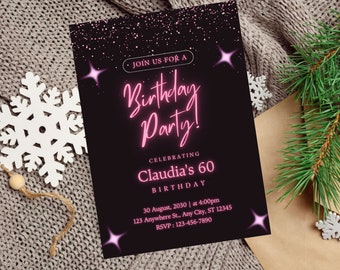 Pink Birthday Party Invitation Women Birthday Invitation for Her Instant Download Any Age Editable Template