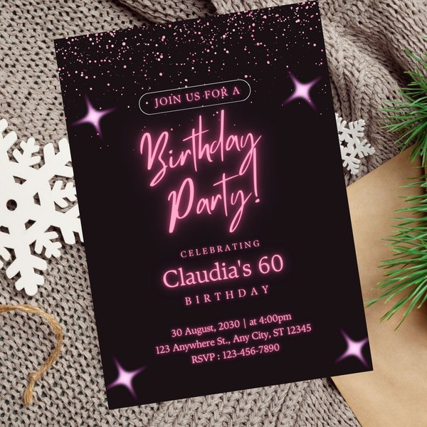 Pink Birthday Party Invitation Women Birthday Invitation for Her Instant Download Any Age Editable Template