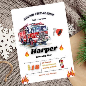 Editable Firetruck Invitation Template, Printable Firetruck Birthday Party Invitations, kid Birthday Invite, Fire Truck Birthday Party