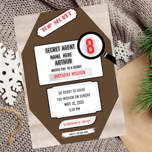 Spy Birthday Invitation, Editable Secret Agent Party Invite, Top Secret Detective Kids Birthday, Instant Download Digital Template