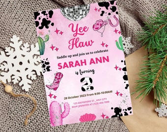Editable Space Cowgirl Birthday Invitation Pink Disco Cowgirl Instant Download Editable