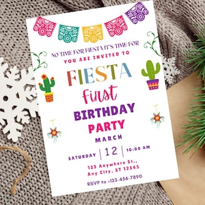 First Birthday Party Invitation, Fiesta Theme Birthday Invite, Fiesta Invitation, Mexican Fiesta Theme, Birthday Party Invitation Template