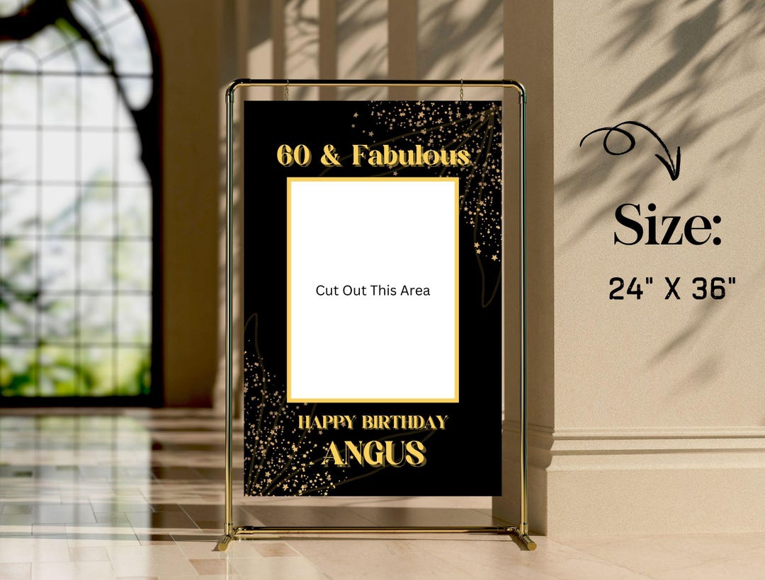 Editable Gold and Black Photo Booth Frame, 60 & Fabulous Photo Booth ...