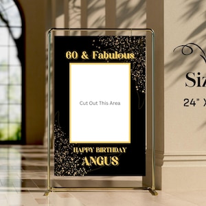 Editable Gold And Black Photo Booth Frame, 60 & Fabulous Photo Booth Frame, Photo Prop Frame Printable Template, Birthday Selfie Frame