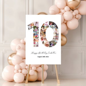 Modelo de colagem de fotos para 10º aniversário, placa de colagem de fotos, modelo de moldura Canva, presente de aniversário, colagem de 10 anos, presente para a família, presente para ela