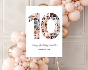 10th Birthday Photo Collage Template, Photo Collage Sign, Canva Frame Template, Birthday Gift, 10th Collage, Family Gift, Gift For Her