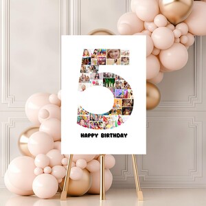 Modello di collage fotografico per il 5° compleanno, cartello di benvenuto per il 5° compleanno, cartello di traguardo fotografico per il 5° compleanno neutro, guarda chi ha 5 anni, Canva