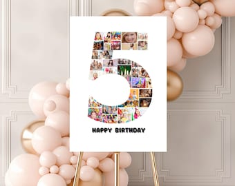 5th Birthday Photo Collage Template, 5th Birthday Welcome Sign, Gender Neutral 5th Birthday Photo Milestone Sign, Look Who's 5, Canva