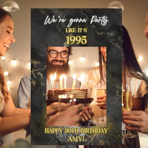 Editable Gold And Black Photo Booth Frame, 30th Birthday Photo Booth Frame, Photo Prop Frame Printable Template, Birthday Selfie Frame