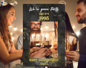 Cornice per Photo Booth modificabile in oro e nero, cornice per Photo Booth per il 30° compleanno, modello stampabile per cornice per oggetti di scena, cornice per selfie di compleanno