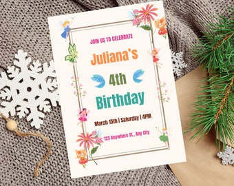 EDITABLE Fairy  Birthday Invitation, 4th Birthday Invite, Fairy invitation Template, 4th birthday girl, fairy 4th birthday, Instant Download