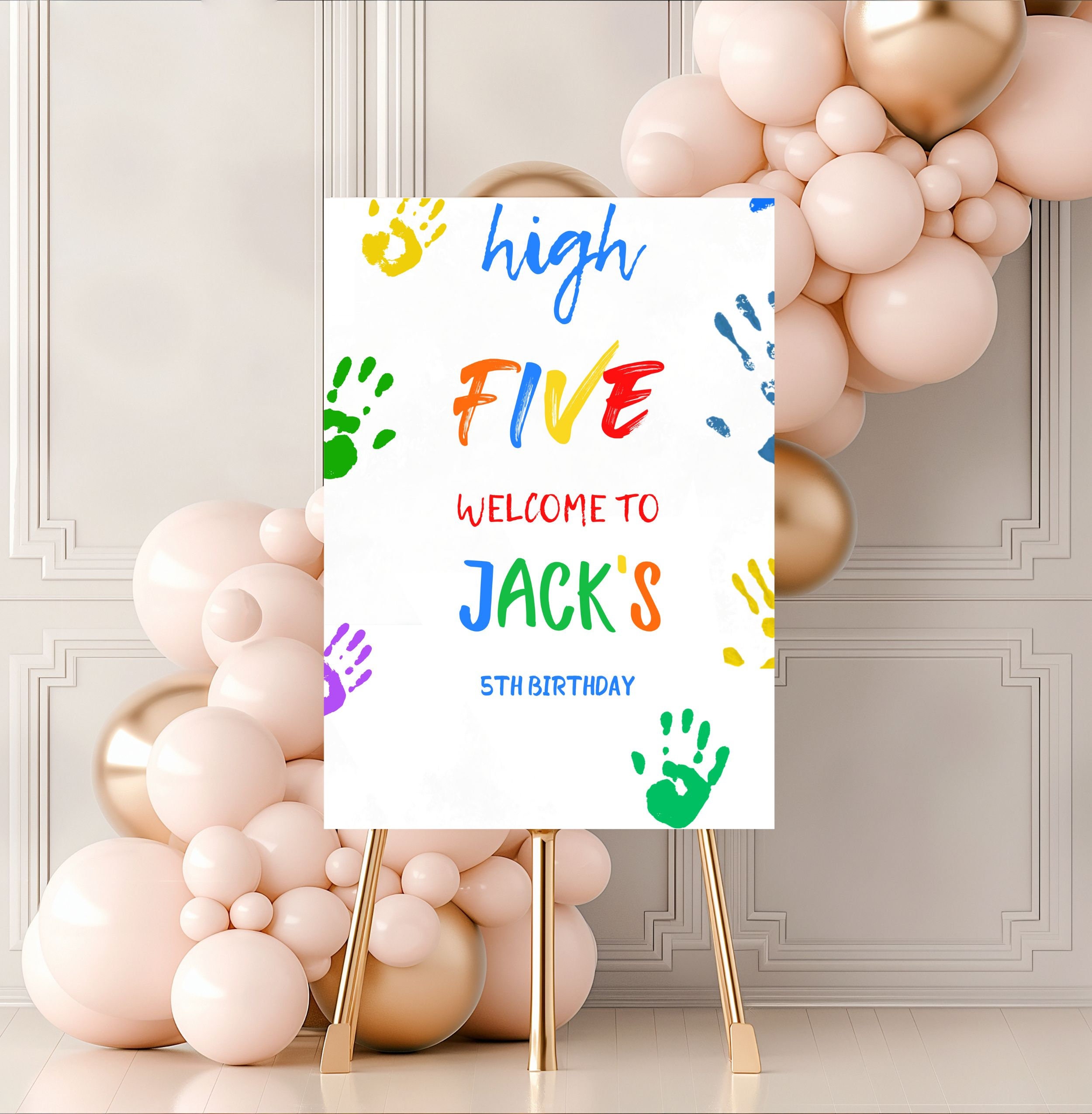Funmemoir High Five Verjaardagsfeestdecoraties - 3 stuks Hi Five 5e Birthday Banner Slinger, Happy 5e Verjaardag Decoraties voor Jongens Meisjes, Hi Five Handprint 5 Jaar Oude Verjaardagsdecoraties