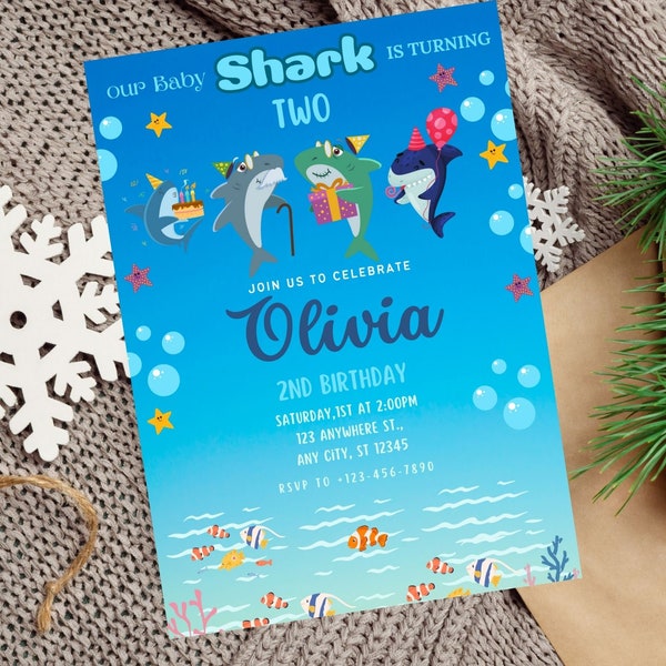 Baby Shark Inspired Birthday Invitation Kids Party Printable Birthday Invite Instant Download Boy & Girl Kids invite