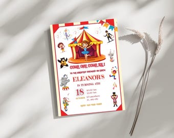 Carnival Birthday Invitation, Circus Birthday Invitation, Editable Carnival Birthday Party Invitation Template, Fun Circus Party Invite