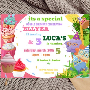 Editable Dual Invitation, Double Invitation Template, Sibling Twins Birthday Invitation, Combined Birthday, Two Theme Birthday Invite