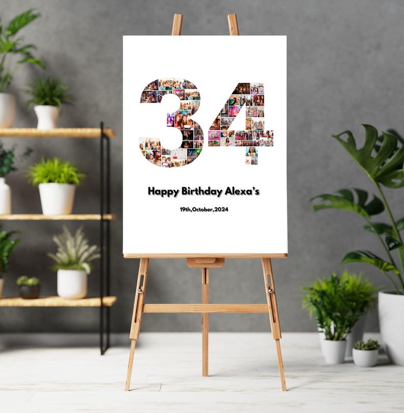 34th Birthday Photo Collage Template, 34th Birthday Welcome Sign ...