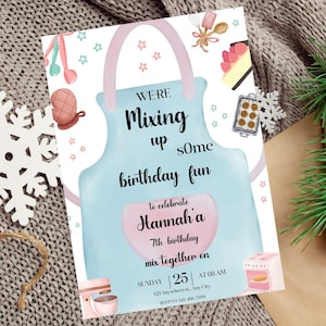 Editable Baking Birthday Party Invitation, We are Mixing Up Birthday Invitation, Our Little Chef Invitation Template, Kids Baking Party