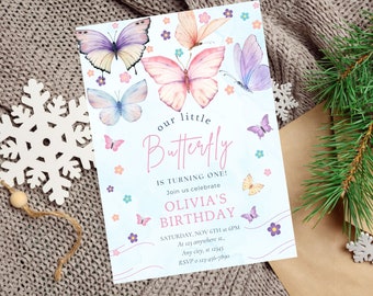 Faire-part d'anniversaire papillon pour fille Modèle d'invitation papillon pour fête d'anniversaire de fille | Invitation numérique de papillon