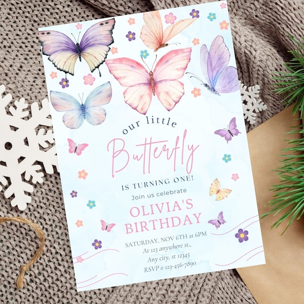 Butterfly Birthday Invitation Girl Butterfly Party Butterfly Invitation Template for Girls Birthday Party | Digital Butterfly Invite