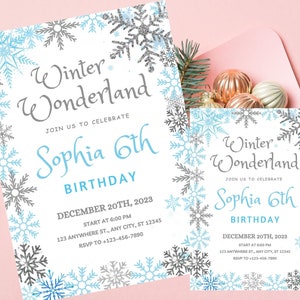 Snowflakes Birthday Invitation Girl Editable Template, Winter ...