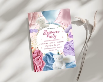 Plantilla de invitación para fiesta de pijamas de cumpleaños, invitación editable para fiesta de pijamas, fiesta de pijamas para niñas, invitación de cumpleaños para fiesta de pijamas, plantilla de Canva