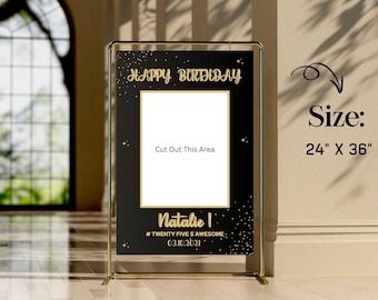 Cornice per Photo Booth modificabile in oro e nero, cornice per Photo Booth per il 25° compleanno, modello stampabile per cornice per oggetti di scena, cornice per selfie di compleanno
