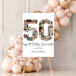 Plantilla de collage de fotos para 50 cumpleaños, cartel de bienvenida para 50 cumpleaños, cartel de hito para 50 cumpleaños neutral, mira quién tiene 50, Canva
