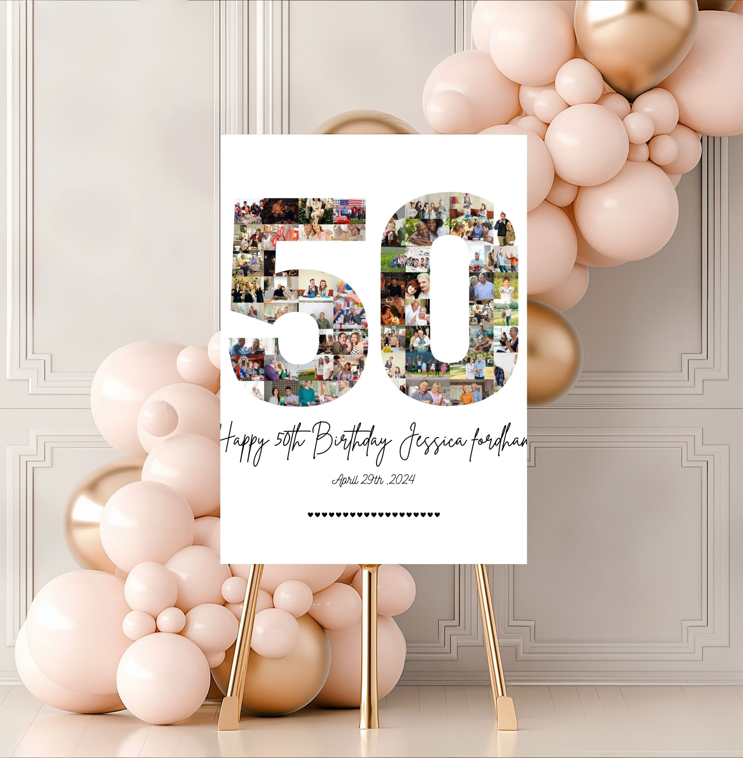 50th Birthday Photo Collage Template, 50th Birthday Welcome Sign, Gender Neutral 50th Birthday Photo Milestone Sign, Look Who's 50, Canva