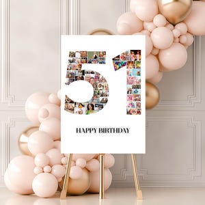 Modelo de colagem de fotos de 51º aniversário, Placa de boas-vindas de 51º aniversário, Placa de marco fotográfico de 51º aniversário com gênero neutro, Olha quem está fazendo 51 anos, Canva