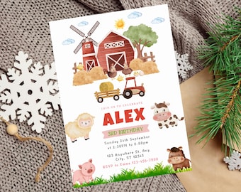 Farm Birthday Invitation Template, Barnyard Birthday Party Invite, Farm Animals Birthday, Editable Farm Party, Boy Girl Birthday Printable
