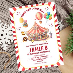 Carnival Birthday Invitation, Circus Birthday Invitation, Editable Carnival Birthday Party Invitation Template, Fun Circus Party Invite