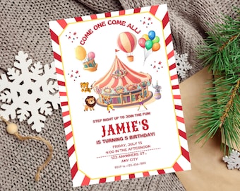 Carnival Birthday Invitation, Circus Birthday Invitation, Editable Carnival Birthday Party Invitation Template, Fun Circus Party Invite
