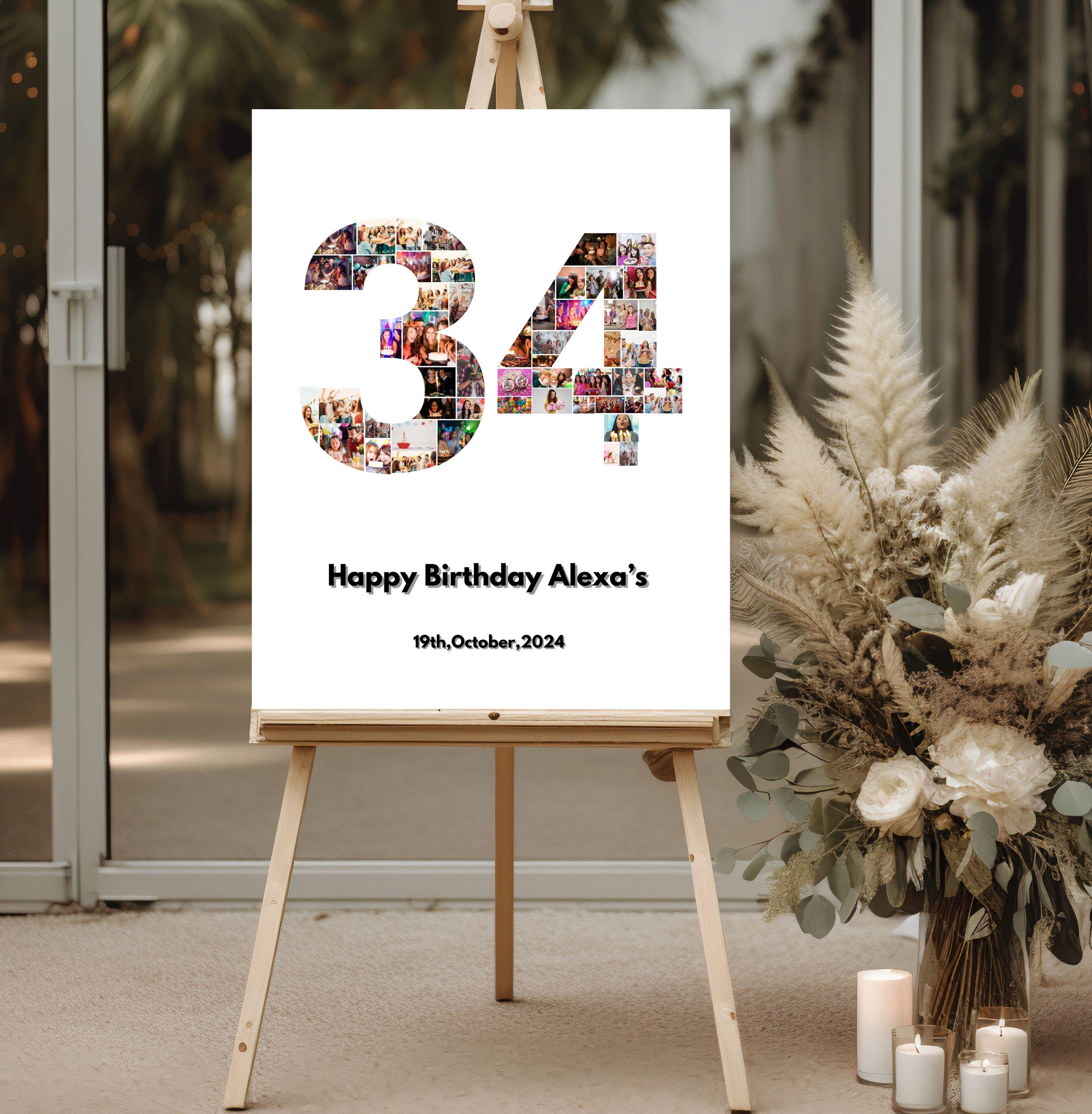 34th Birthday Photo Collage Template, 34th Birthday Welcome Sign ...