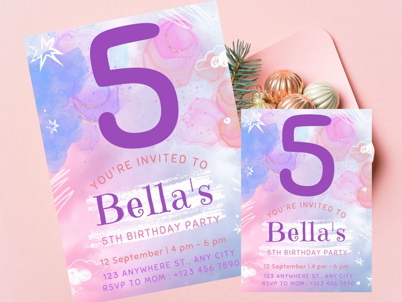 Ombre pastel birthday invitation