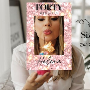 Rose gold Photo Booth Frame, Photo Prop Frame Printable Template, Editable Birthday Selfie Frame, Birthday Photo Decor, Sweet 16 Bday