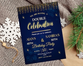 Invito di compleanno doppio modificabile / Modello di invito per festa di compleanno congiunta / Stampabile per qualsiasi età / Download immediato / Biglietto di auguri fai da te