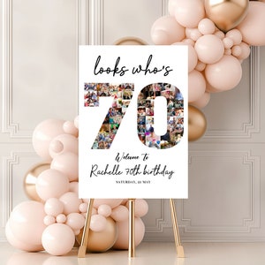 70th Birthday Photo Collage Template, 70th Birthday Welcome Sign, Gender Neutral 70th Birthday Photo Milestone Sign, Look Who's 70, Canva