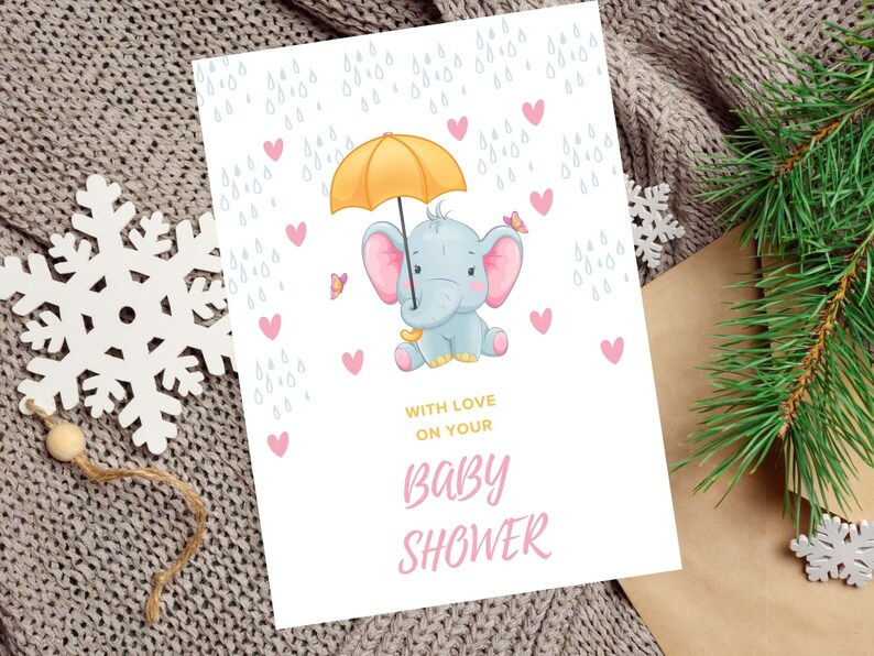 Printable Baby Shower Card Girl Elephant Baby Shower Card Etsy