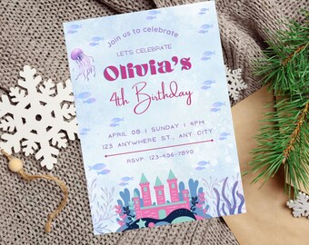 Under the Sea Birthday Invitation, Ocean Theme Party Invite, Editable Fish & Sea Creatures Birthday Invite for Kids
