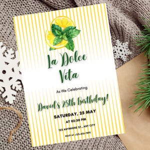 Editable Lemonade-Themed Birthday Invitation, Lemon Citrus Birthday Invitation, Summer Sunshine Invite, Italian-Inspired 25th Celebration