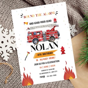 Editable Firetruck Invitation Template, Printable Firetruck Birthday Party Invitations, kid Birthday Invite, Fire Truck Birthday Party