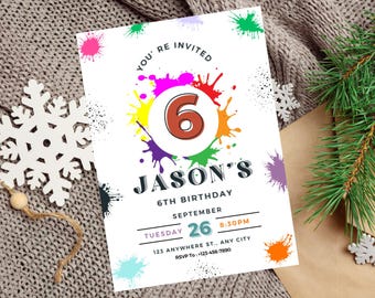 Editable Boy Birthday Invitation Template, Number Bday Invitation, Any Age Birthday Party Invite, 6th Birthday Invitation Printable, Canva