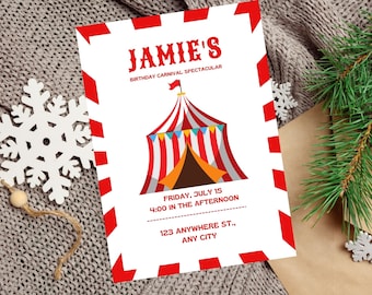 Editable Carnival Birthday Invitation, Circus Birthday Invitation, Carnival Birthday Invitation Template, Fun Circus Party Invite