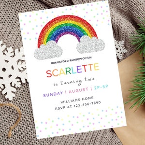 Editable Rainbow Birthday Invitation, Rainbow Invitation, Rainbow Template, Rainbow Glitter Birthday Invitation