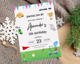 Editable Golf-Themed Birthday Party Invitation, Let's Par-Tee Invite, Editable Golf Party Invitation Template, Partee Golf Invitation