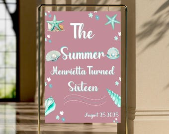 Summer Beach Birthday Welcome Sign, Editable Coastal Seashell Party Decor, Teen Girl Printable Summer Party Template, Digital Download