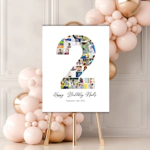 Look Who&#39;s Two, 2nd Birthday Photo Collage Template, 2nd Birthday Welcome Sign, Gender Neutral 2nd Birthday Photo Milestone Sign, Canva