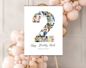 Look Who's Two, 2 Geburtstag Foto Collage Vorlage, 2 Geburtstag Willkommensschild, Gender Neutral 2 Geburtstag Foto Meilenstein Schild, Canva