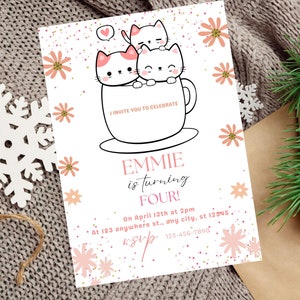 Editable Kitty Birthday Invitation Template, Printable Birthday Party Invitation, Kids Party Invite, Kitty Cat Birthday Party Invite
