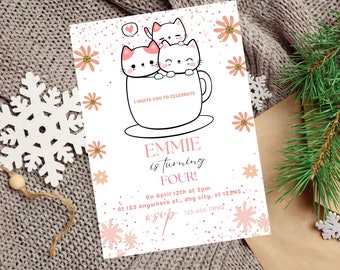 Bearbeitbare Kitty-Geburtstagsfeiereinladung Vorlage, druckbare Geburtstagsfeier-Einladung, Kinder-Party einladen, Kitty-Katzen-Geburtstagsfeier einladen